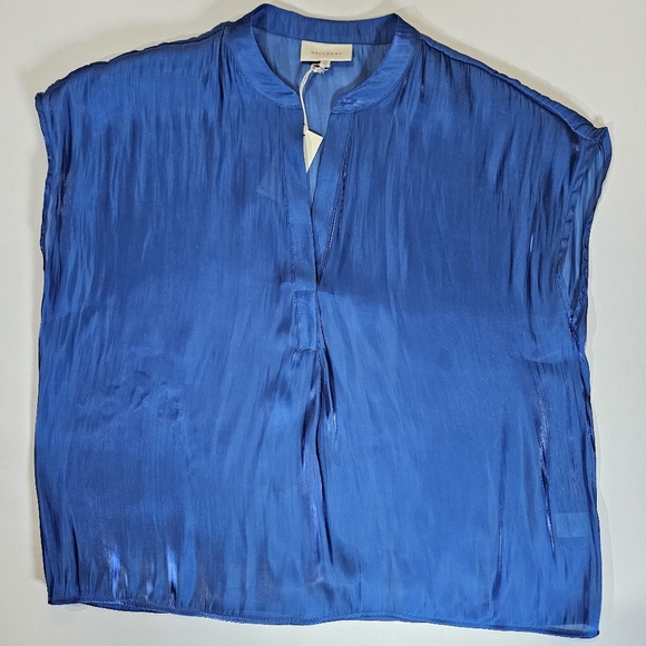 Melloday Womens‎ Blouse XL Royal Blue Sleeveless Sheer V-neck Office Career Top - Picture 1 of 7